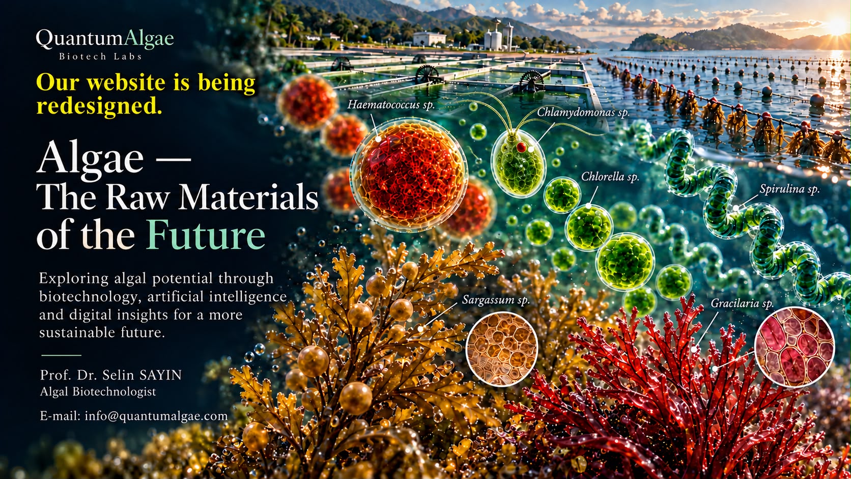 QuantumAlgae Biotech Labs.
           Our website is being redesigned.
           Prof. Dr. Selin SAYIN.
           Contact: info@quantumalgae.com